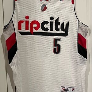 Adidas White and Red Rip City Jersey